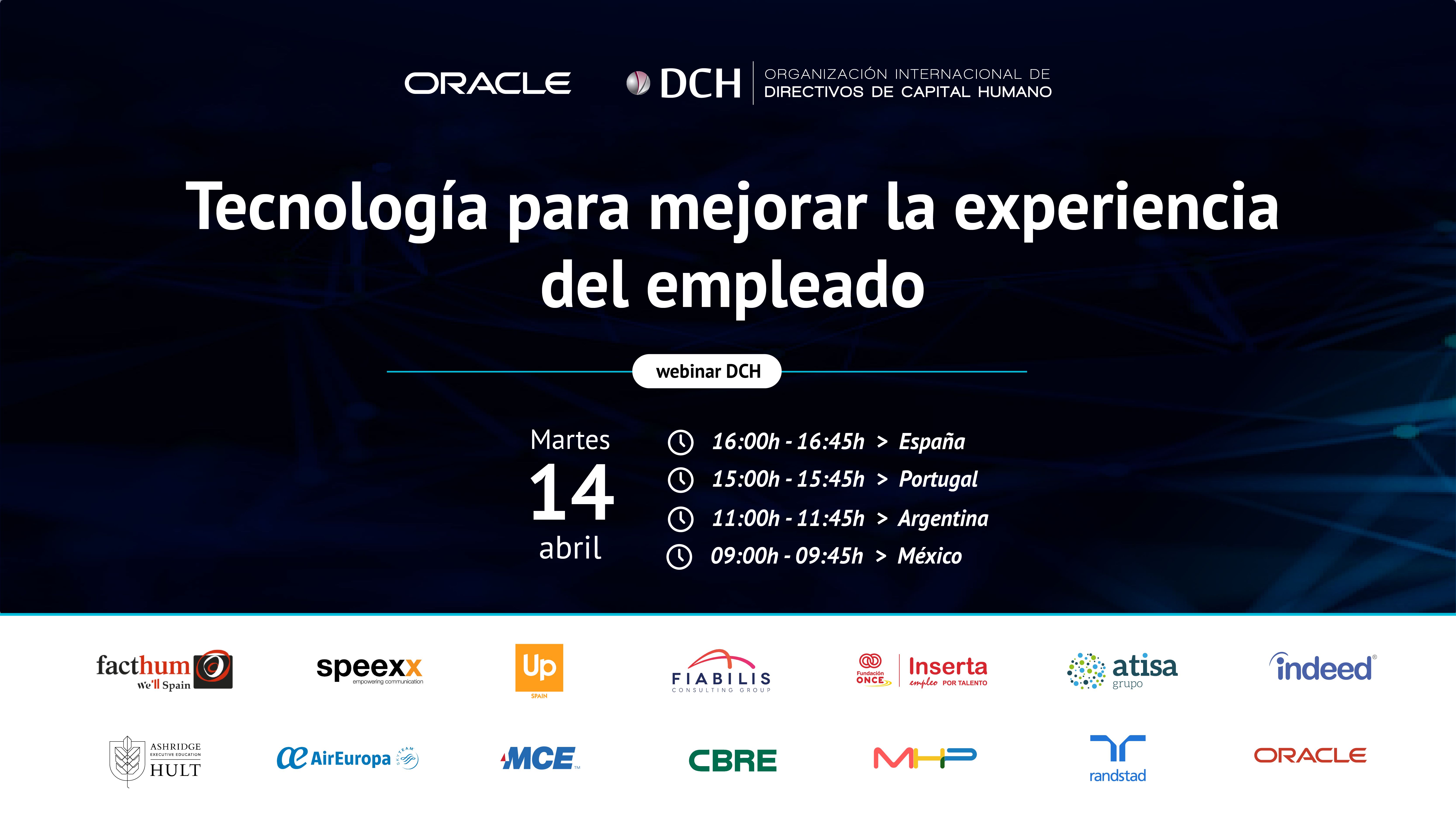 <code>webinar > 14 de abril </code><br>Tecnología para mejorar la experiencia del empleado webinar oracle 14 abril 10